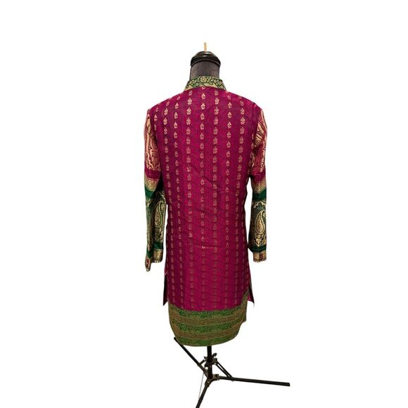 Traditional Magenta & Green Embroidered Kurti Dress - Picture 2 of 5